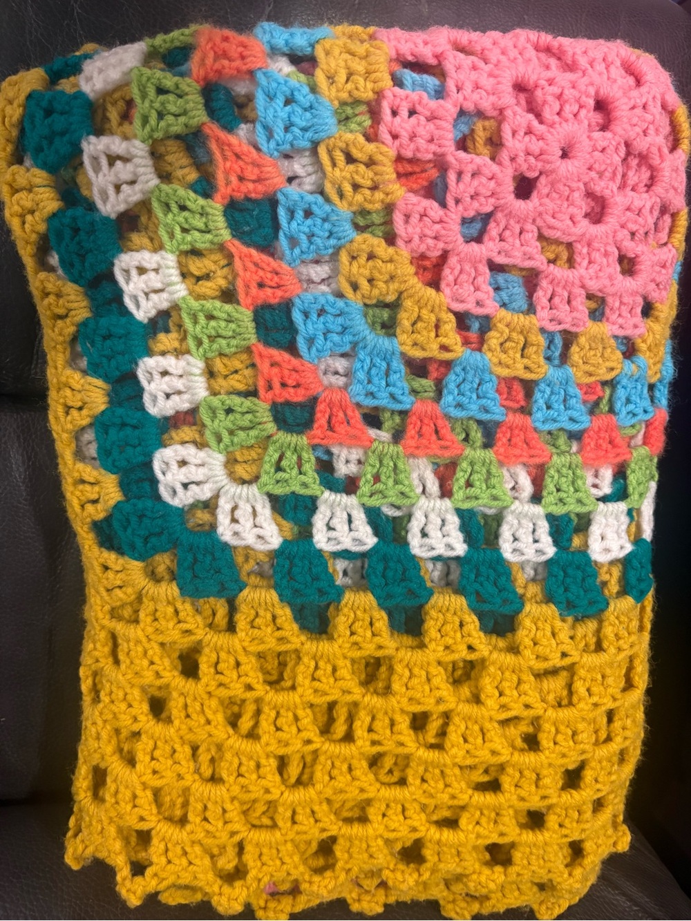 Handmade Crochet Granny Square Multicolor Colorful Throw Blanket - Picture 2 of 5